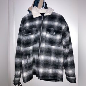 Forever 21 men’s size small plaid zip up faux fur jacket coat